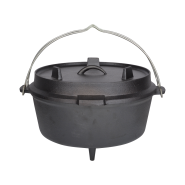 Black Cast Iron Fire Cooking Pot Dutch Oven 10" incl Lid Hook 