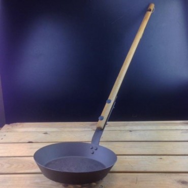 Netherton (26cm) Spun Iron Garden Frying Pan, Steel, w. Oak Wooden Handle