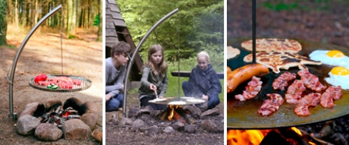 Nielsen Camp Fire Edelstahl Schwenkgrill mit Erdspiess und Rost, Wok und Wikingerplatte kombinierbar für Feuerschalen geeignet